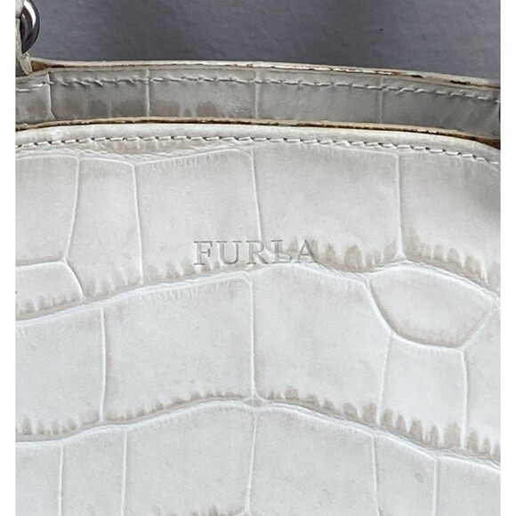 Furla Crocodile Leather Embossed White Hobo Crossbody Strap/Shoulder Bag Italy - Picture 3 of 15